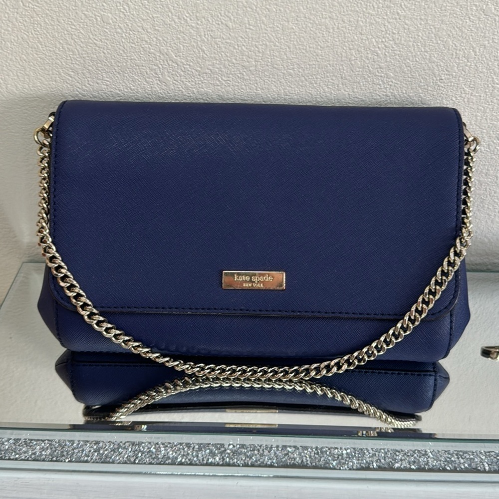 Blue Kate Spade New York Retails $295 Chain Linked Leather Crossbody Bag